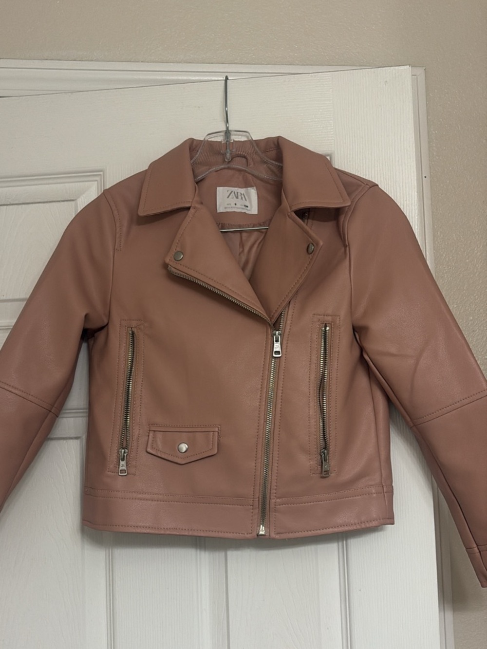 Kids Girls Zara Rose-Taupe Faux Leather Moto Jacket
